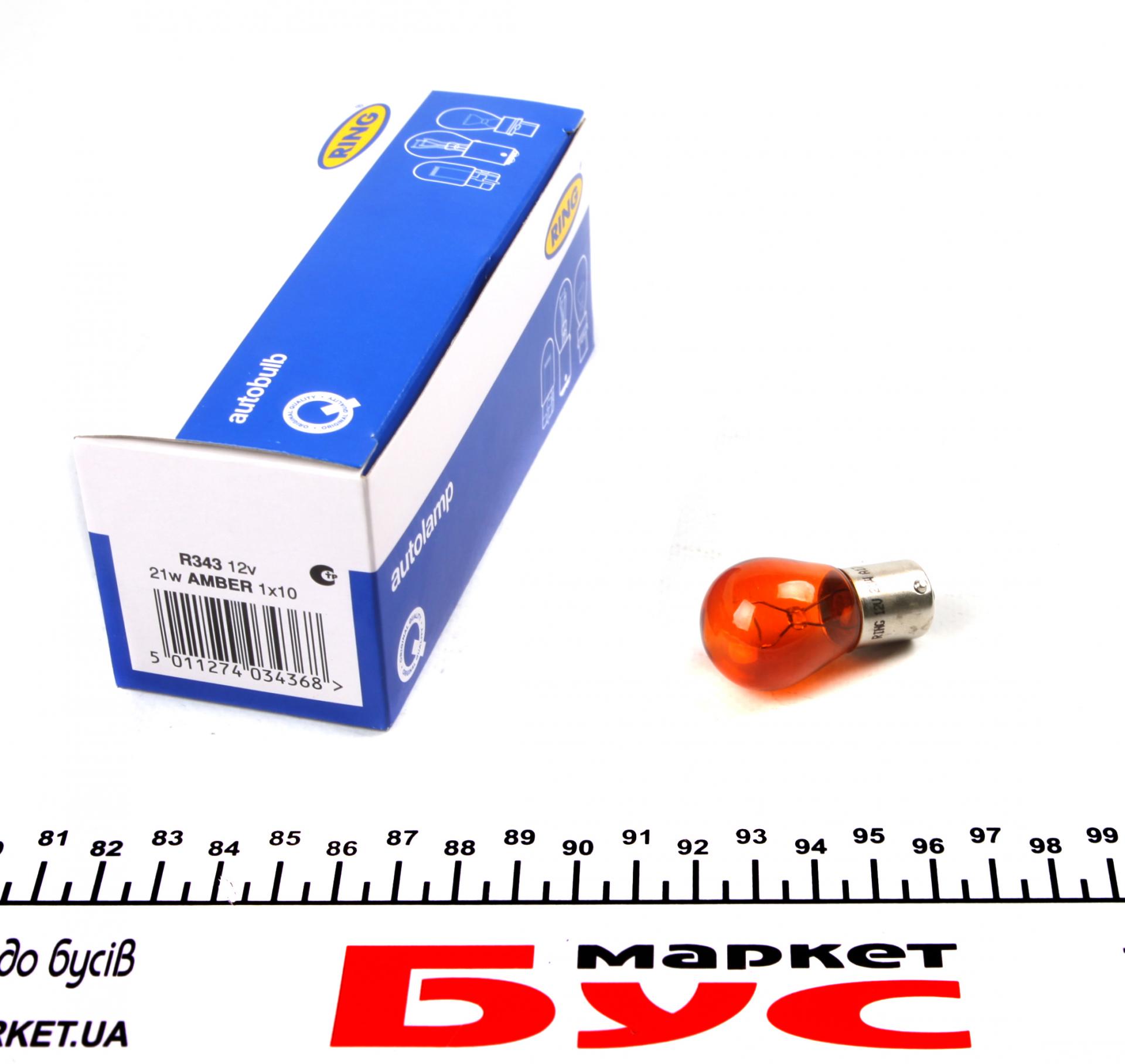 Автолампа P21W 12V 21W BA15s (SCC) Standard (желтая) (1шт) BOSCH арт. R343